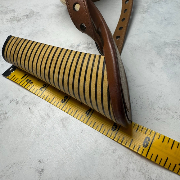 Fendi Brown Perforated Ankle Strap Platform Sandals US 9.5 Striped Heel - Picture 11 of 13